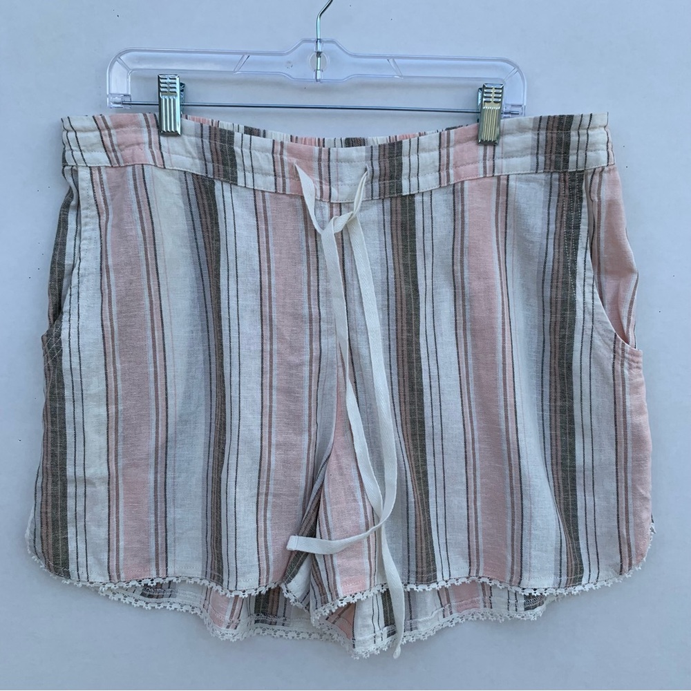 Caslon High Waist  Striped Shorts Womens XL Drawstring | Linen Blend Ivory Pink